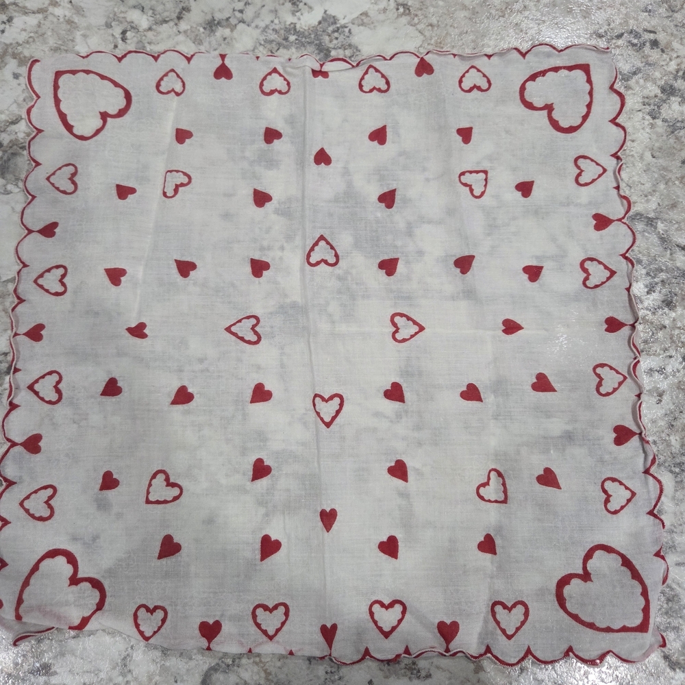 Vintage Heart Print Handkerchief - Red on White